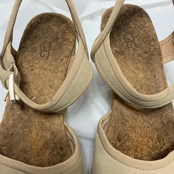 WOMEN’S UGG Maybell Cream Suede Open Toe Wedge Espadrilles Sandal 1019887 Size 7