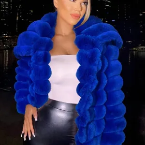 Women's Winter Solid Color Lapel Long Sleeve Open Front Faux Fur Coat