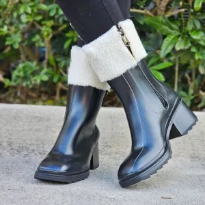 Women's Chunky Block Heel Ankle Boots Black Color