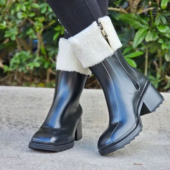 Women's Chunky Block Heel Ankle Boots Black Color