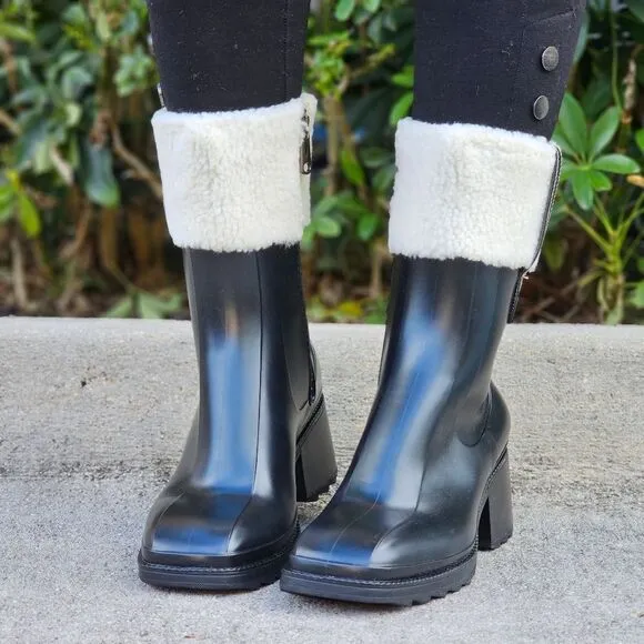 Women's Chunky Block Heel Ankle Boots Black Color