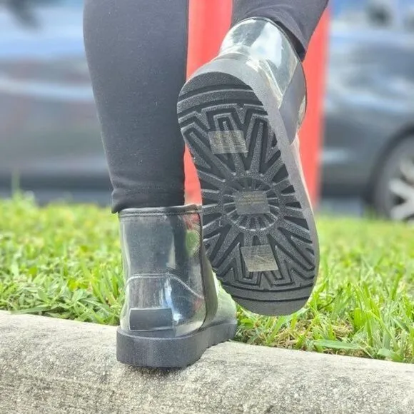 Womens Clear Black Color Ankle Comfort Boots