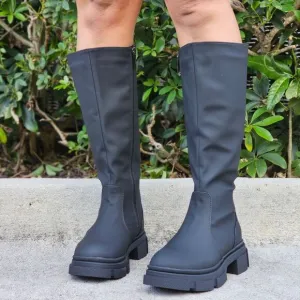 Women's Mid Calf Boots Round Toe Black Color
