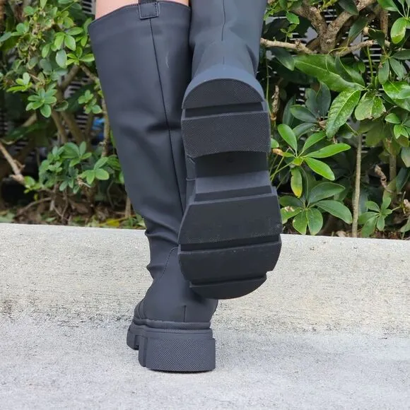 Women's Mid Calf Boots Round Toe Black Color