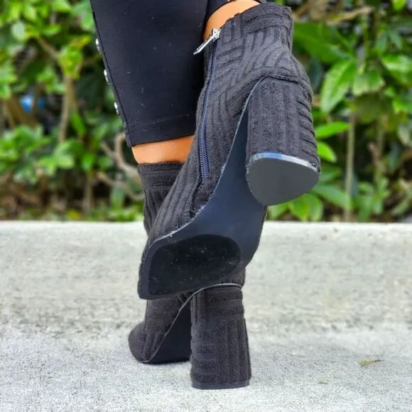 Women's Pointed Toe Zipper Chunky Heel Ankle Boots