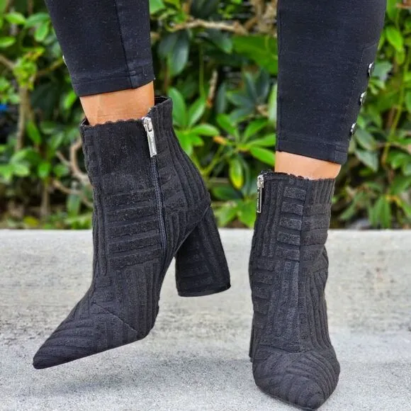 Women's Pointed Toe Zipper Chunky Heel Ankle Boots