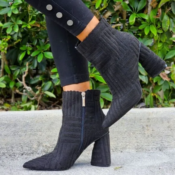Women's Pointed Toe Zipper Chunky Heel Ankle Boots