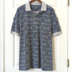 Woolrich 80's Vintage Funky Aztec Printed Short Sleeve Henley Polo Shirt Blue L