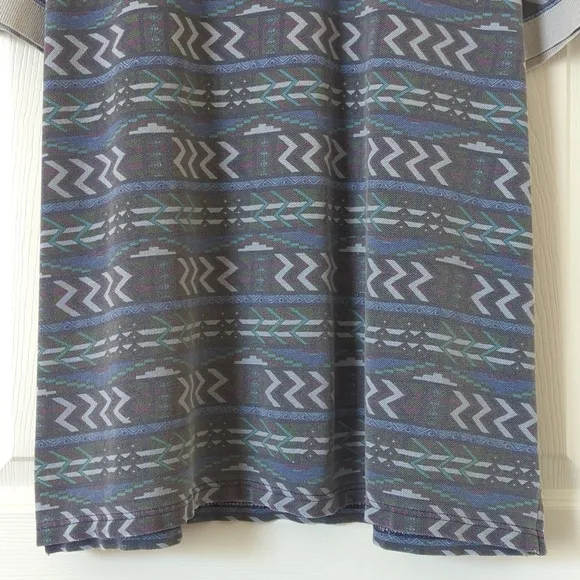 Woolrich 80's Vintage Funky Aztec Printed Short Sleeve Henley Polo Shirt Blue L