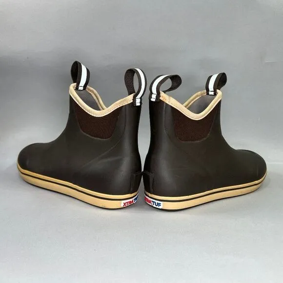 XtraTuf Ankle Deck Boots Men's Size 8 Chocolate Tan 6&quot; Waterproof Rubber Fishing