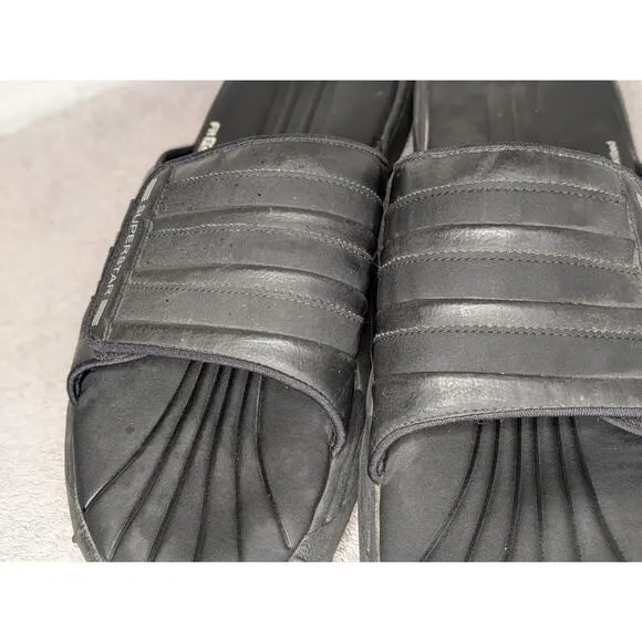 Y2K Adidas Slides 2G Superstar Fit Foam Slippers Mens Sz 14 Black On Black RARE