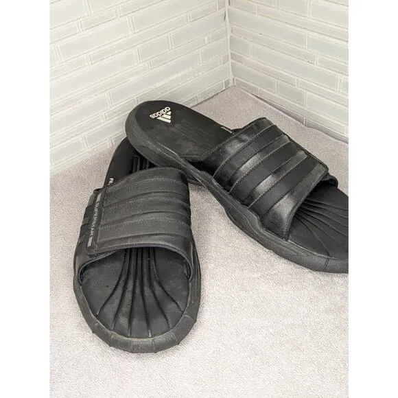 Y2K Adidas Slides 2G Superstar Fit Foam Slippers Mens Sz 14 Black On Black RARE