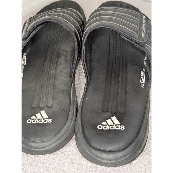 Y2K Adidas Slides 2G Superstar Fit Foam Slippers Mens Sz 14 Black On Black RARE