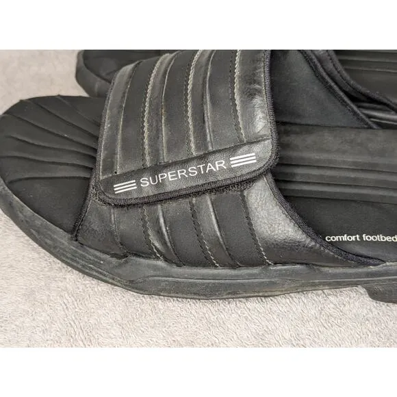 Y2K Adidas Slides 2G Superstar Fit Foam Slippers Mens Sz 14 Black On Black RARE