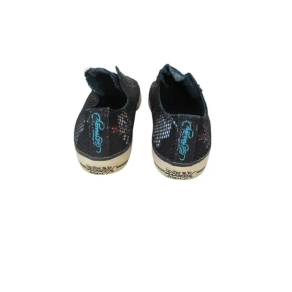 Y2K Don-Ed Hardy Black Lace less Fishnet/Mesh Skull Sneakers Size 10