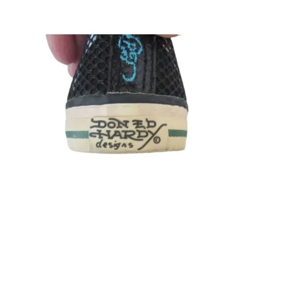 Y2K Don-Ed Hardy Black Lace less Fishnet/Mesh Skull Sneakers Size 10