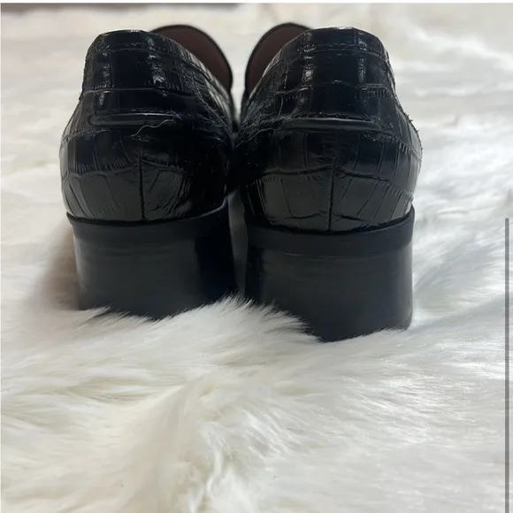 Zac Posen leather embossed loafers in black crocodile pattern