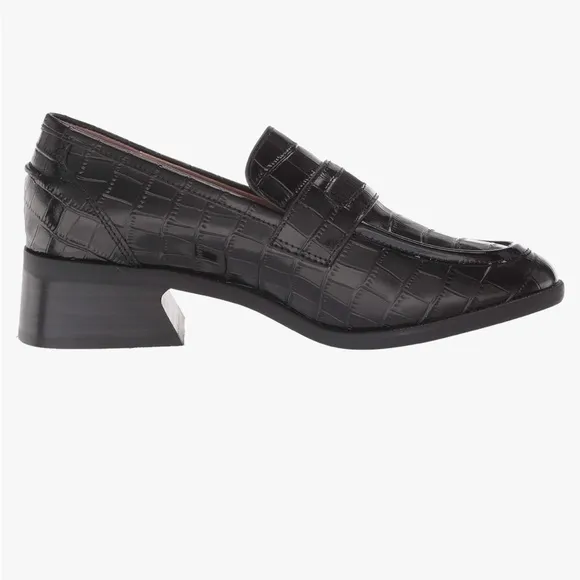 Zac Posen leather embossed loafers in black crocodile pattern