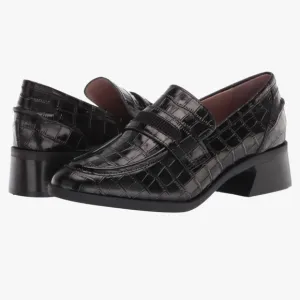Zac Posen leather embossed loafers in black crocodile pattern