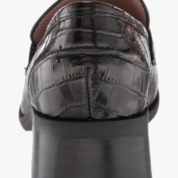 Zac Posen leather embossed loafers in black crocodile pattern