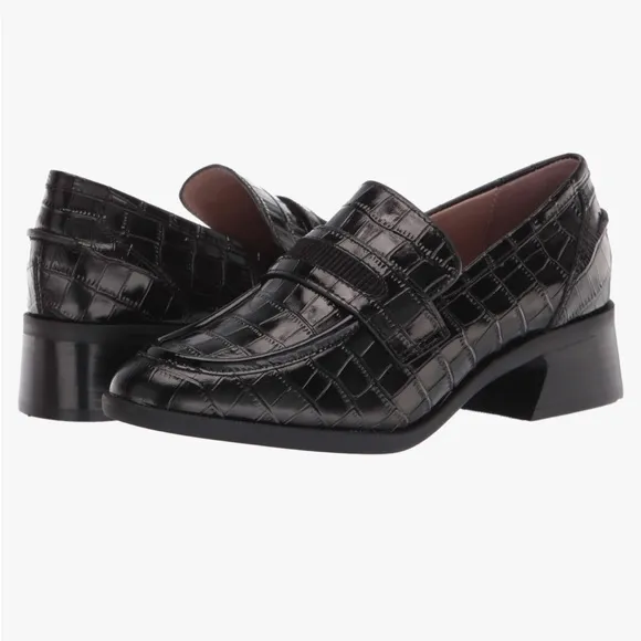 Zac Posen leather embossed loafers in black crocodile pattern
