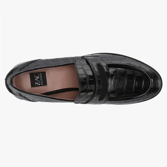Zac Posen leather embossed loafers in black crocodile pattern