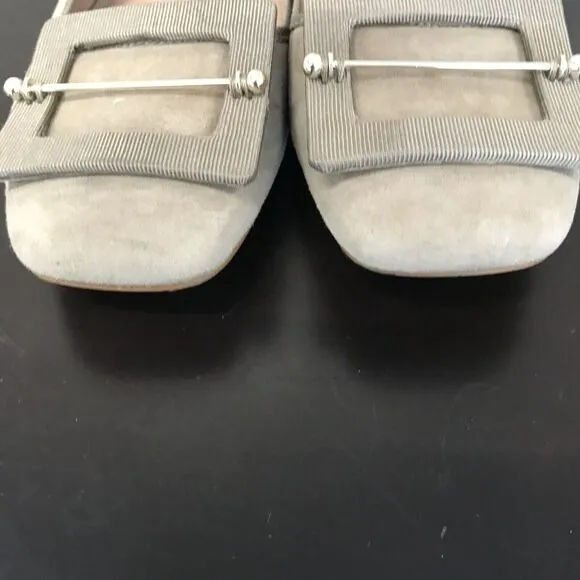 Zac Zac Posen Vonte Taupe Gray Suede Buckle  Square Toe Slip On Ballet Flats 9.5