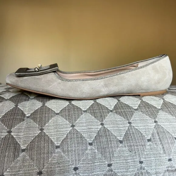 Zac Zac Posen Vonte Taupe Gray Suede Buckle  Square Toe Slip On Ballet Flats 9.5
