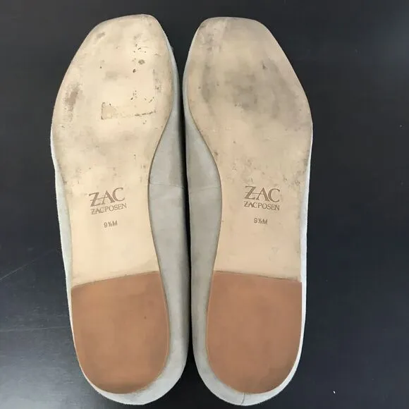 Zac Zac Posen Vonte Taupe Gray Suede Buckle  Square Toe Slip On Ballet Flats 9.5