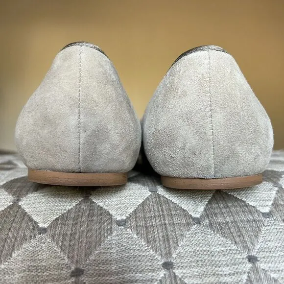 Zac Zac Posen Vonte Taupe Gray Suede Buckle  Square Toe Slip On Ballet Flats 9.5