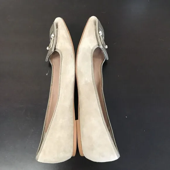 Zac Zac Posen Vonte Taupe Gray Suede Buckle  Square Toe Slip On Ballet Flats 9.5