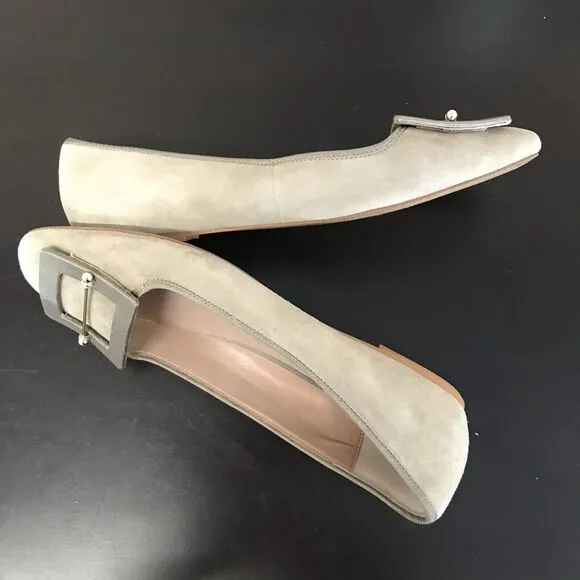 Zac Zac Posen Vonte Taupe Gray Suede Buckle  Square Toe Slip On Ballet Flats 9.5