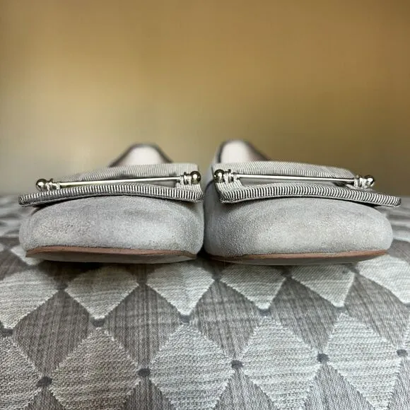 Zac Zac Posen Vonte Taupe Gray Suede Buckle  Square Toe Slip On Ballet Flats 9.5