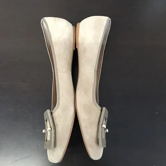 Zac Zac Posen Vonte Taupe Gray Suede Buckle  Square Toe Slip On Ballet Flats 9.5