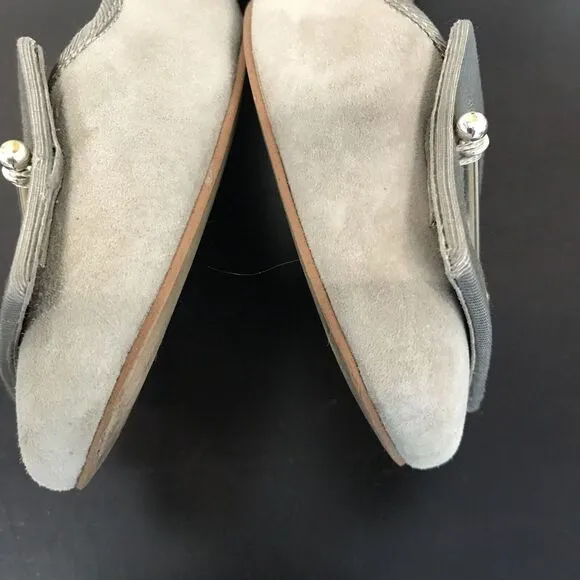 Zac Zac Posen Vonte Taupe Gray Suede Buckle  Square Toe Slip On Ballet Flats 9.5