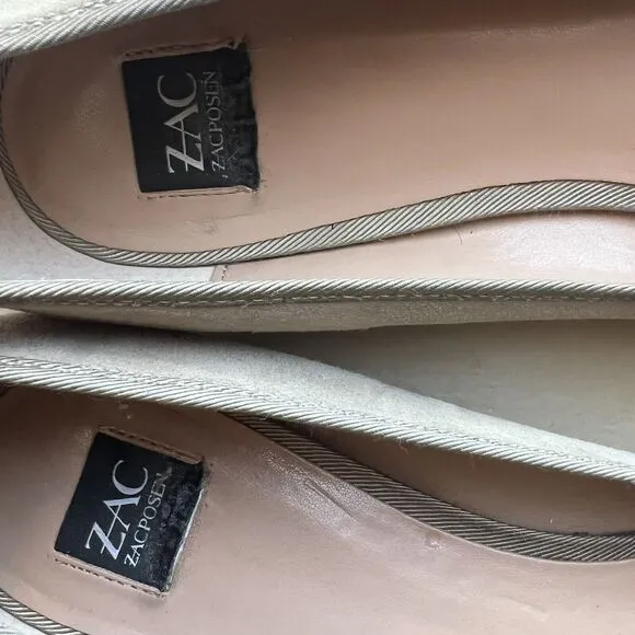 Zac Zac Posen Vonte Taupe Gray Suede Buckle  Square Toe Slip On Ballet Flats 9.5