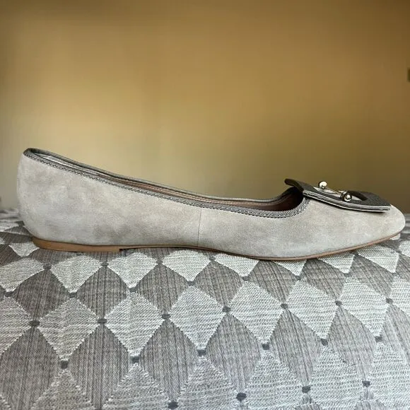 Zac Zac Posen Vonte Taupe Gray Suede Buckle  Square Toe Slip On Ballet Flats 9.5