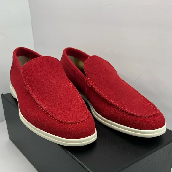 ZANZARA, MEN’S SUEDE RED MENS “BEX” LOAFERS, SIZE 10.5, MEN’S RED LOAFERS