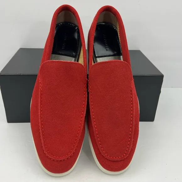 ZANZARA, MEN’S SUEDE RED MENS “BEX” LOAFERS, SIZE 10.5, MEN’S RED LOAFERS