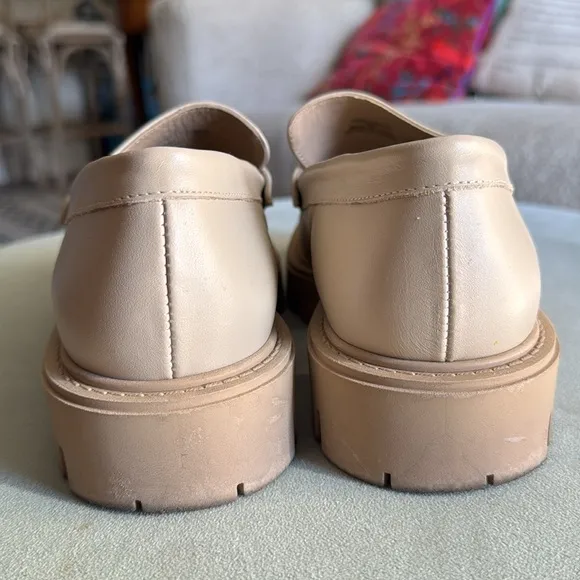 ZARA Beige Leather Gold Buckle Lug Sole Loafers Women