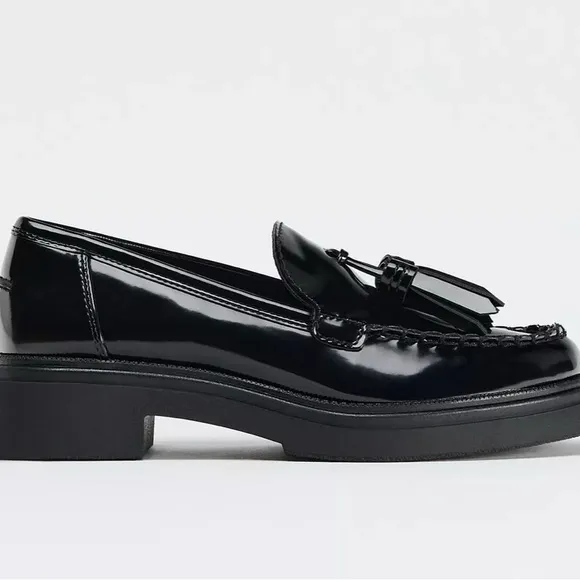 Zara Black Patent Leather Loafers