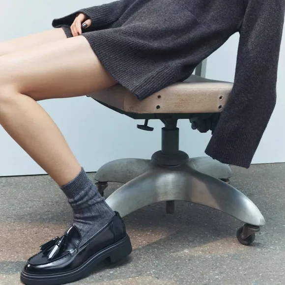Zara Black Patent Leather Loafers