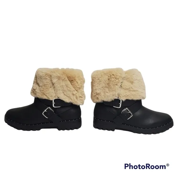 ZARA GIRLS Biker Faux Fur Boots Sz 36 (4 Youth)