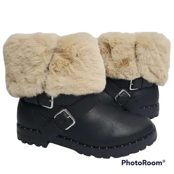 ZARA GIRLS Biker Faux Fur Boots Sz 36 (4 Youth)