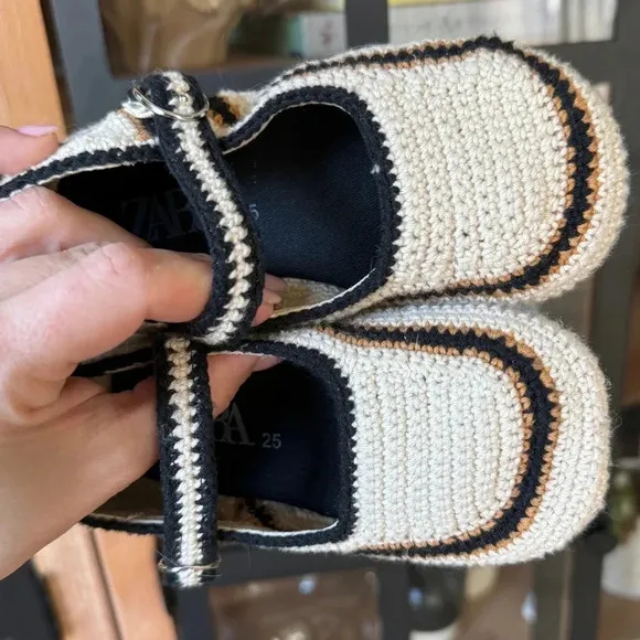 Zara Kids crochet ballet flats toddler girls knit round toe ballerina mary jane