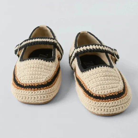Zara Kids crochet ballet flats toddler girls knit round toe ballerina mary jane