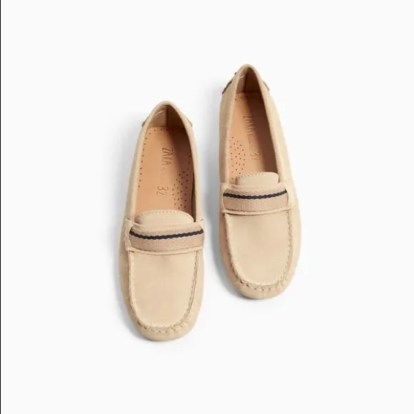 Zara kids tan leather loafers