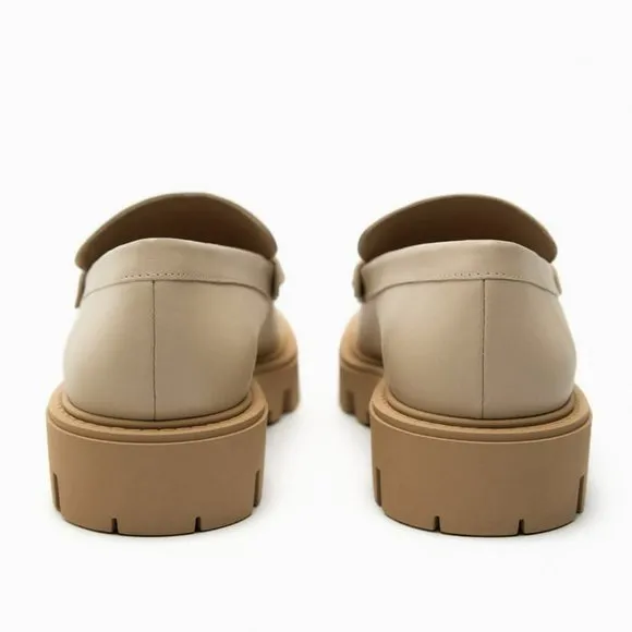 Zara Leather Buckle Lug Sole Loafers Sz 7.5, 9