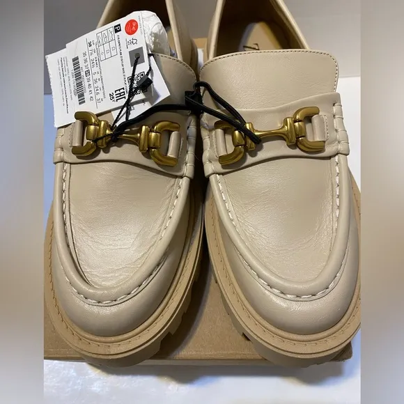 Zara Leather Buckle Lug Sole Loafers Sz 7.5, 9