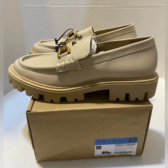 Zara Leather Buckle Lug Sole Loafers Sz 7.5, 9